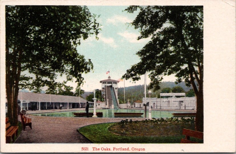 1910s PORTLAND Oregon Postcard THE OAKS AMUSEMENT PARK Chutes View Britton & Rey